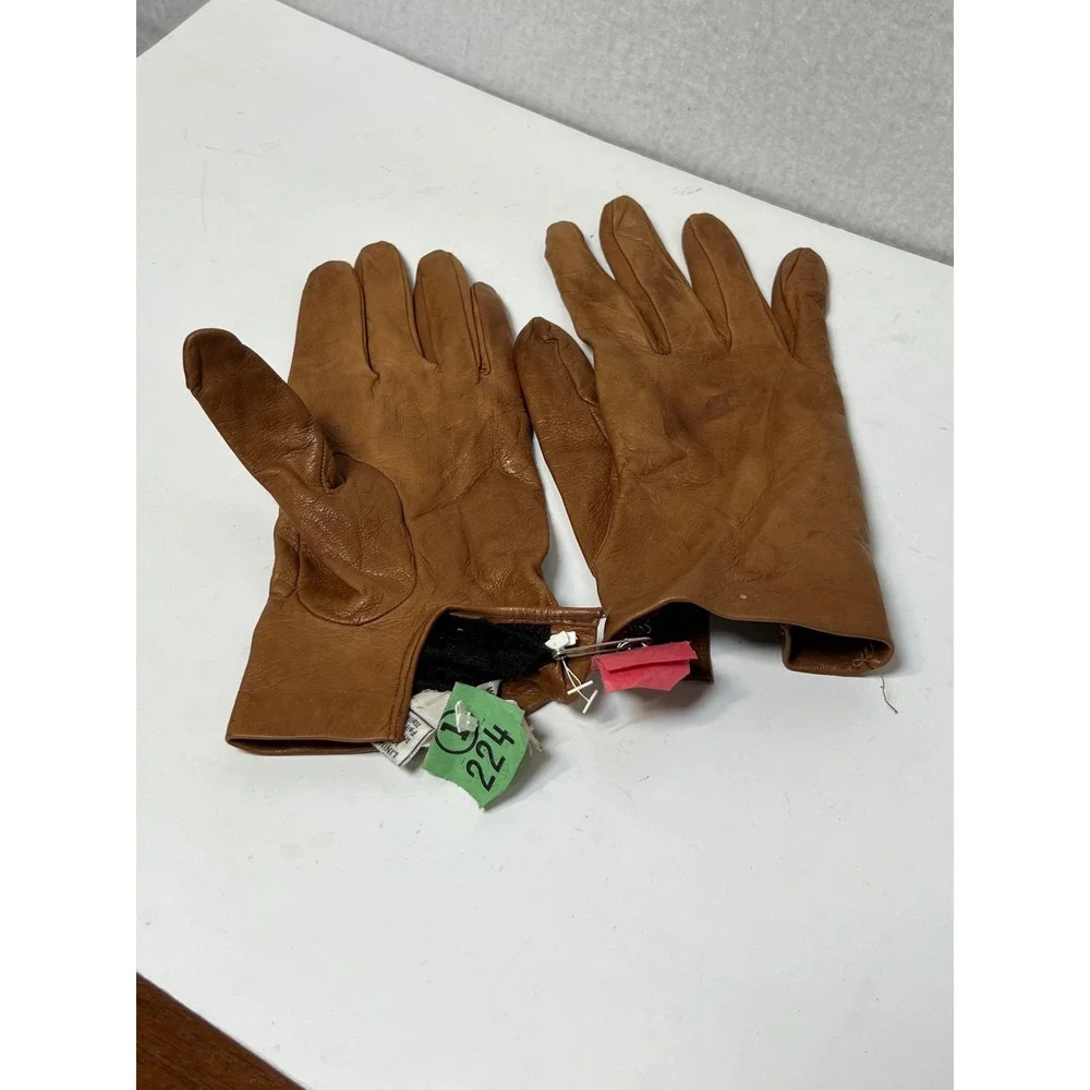 Neiman Marcus Womens Gloves Italian Leather Silk Lined 7 Tan Cognac Dress Luxury